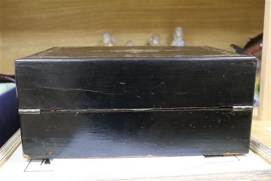 An inlaid mother of pearl papier mache writing box